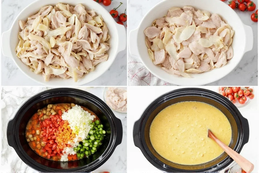 Crock pot white chicken chili recipe step-by-step preparation with ingredients laid out