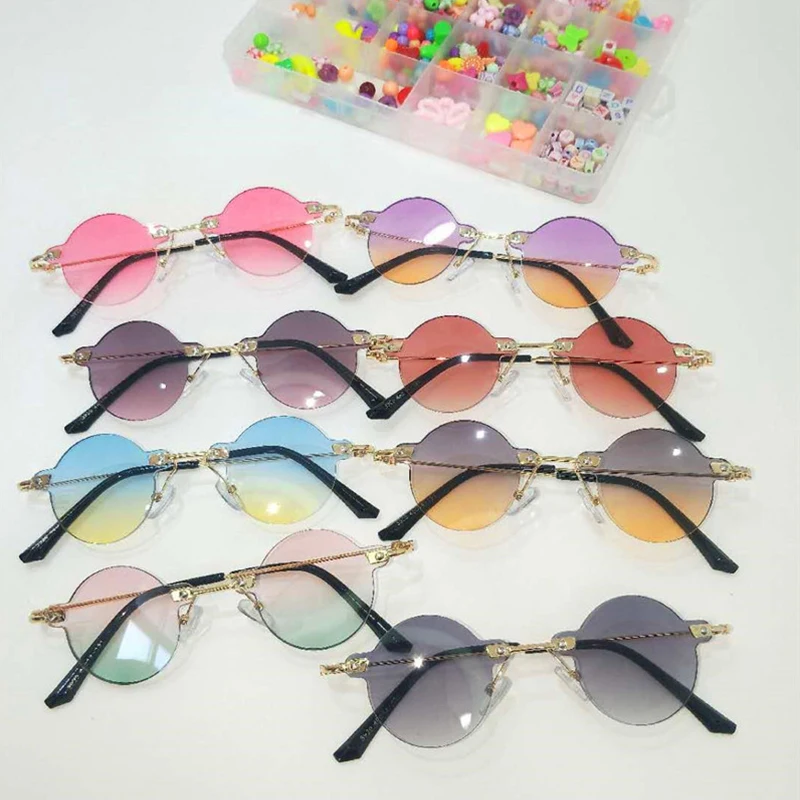 

WIIPU New frameless trimming children's fashion two-tone sunglasses baby cute trendy sunglasses men and women doll kids glasses