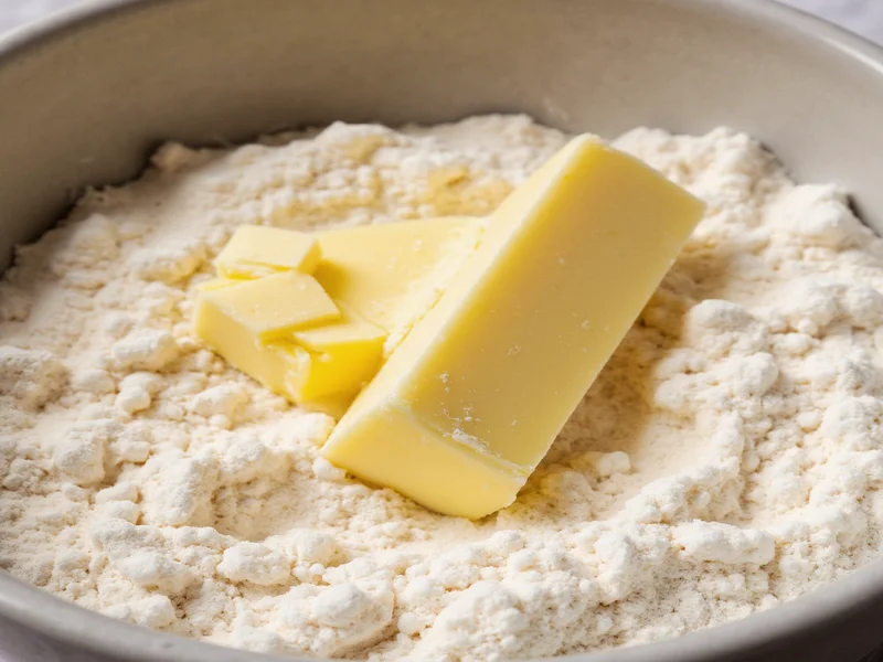 Cutting cold butter into flour for pie crust