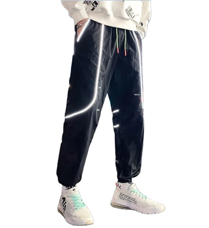 

Purplewind Streetwear Cargo Pants Joggers Sports Running Pants Elastic Waist Reflective Stripe Track Pants