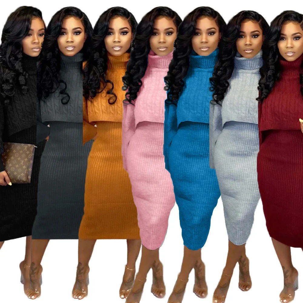 

Wholesale 2021 High Quality Turtleneck Office Ladies Suit Design Two-Piece Suit Fashionable Ladies Sweater Office Skirt Suit