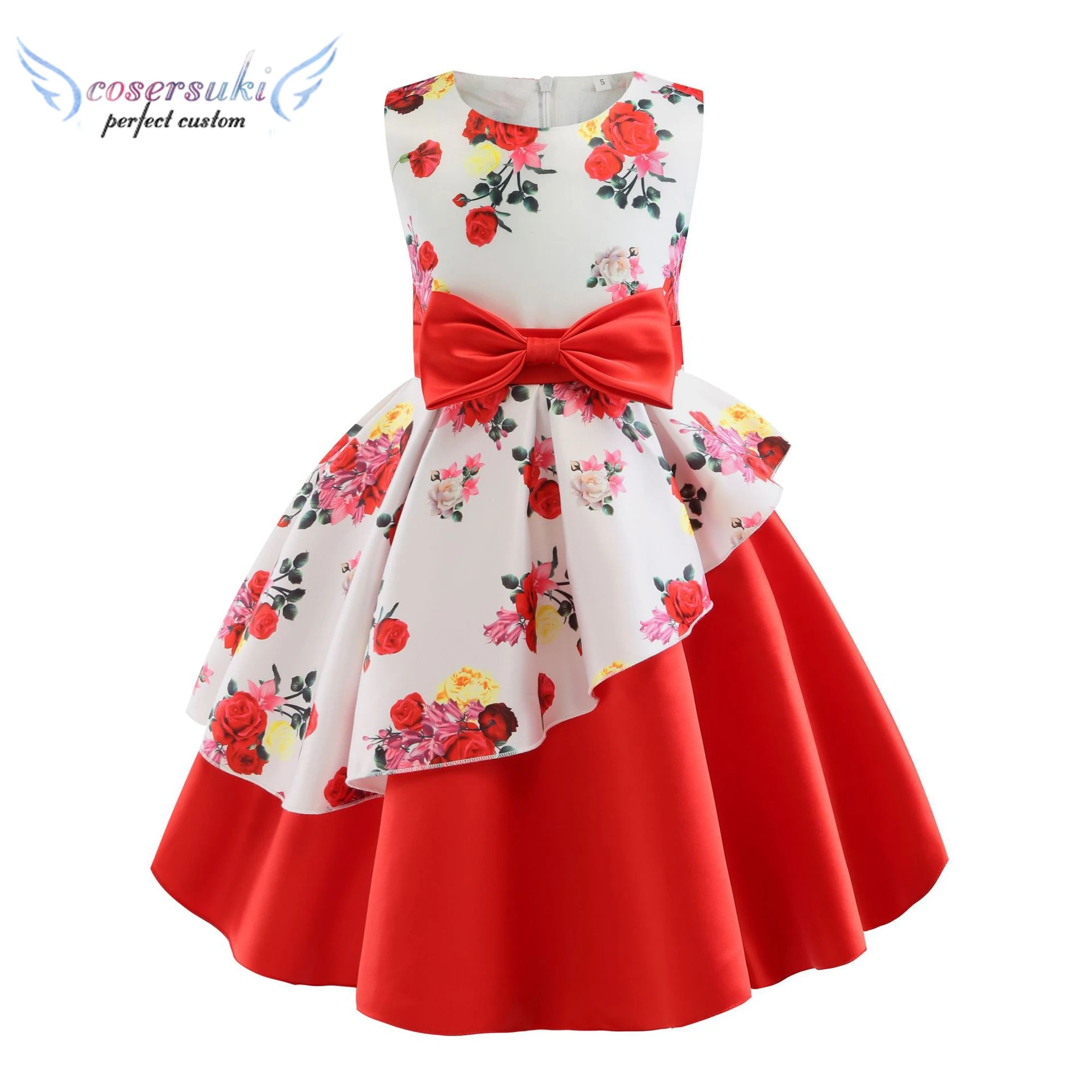 

New girls' dresses irregular skirts printed children's dresses bow costume for Halloween Costume