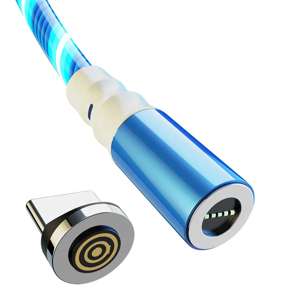 Streamer Magneto Sorption LED Flash Light Strong Magnetic 3 in 1 Head Fast Charge USB Cable for Mobile Phones