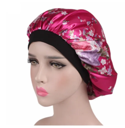 

Women Sleep Cap Soft Silk Satin Night Sleep Cap Hair Bonnet Hat Silk Comfortable Head Cover Wide Elastic Band Hair Loss Cap