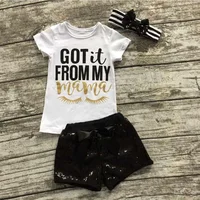 

Fashion New Summer Baby Girls Clothes Set T-shirts+Paillette shorts Suit Kids Boys Clothing Set