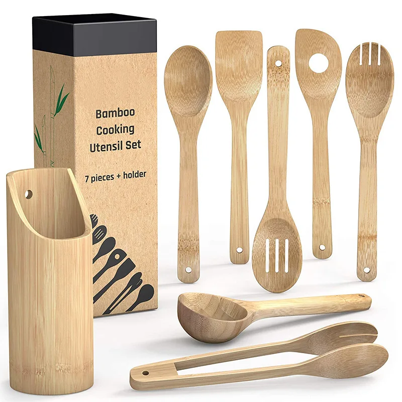 

Wooden Kitchen Accessories Set Utensil 6 Piece Bamboo Cooking Utensils, Brown