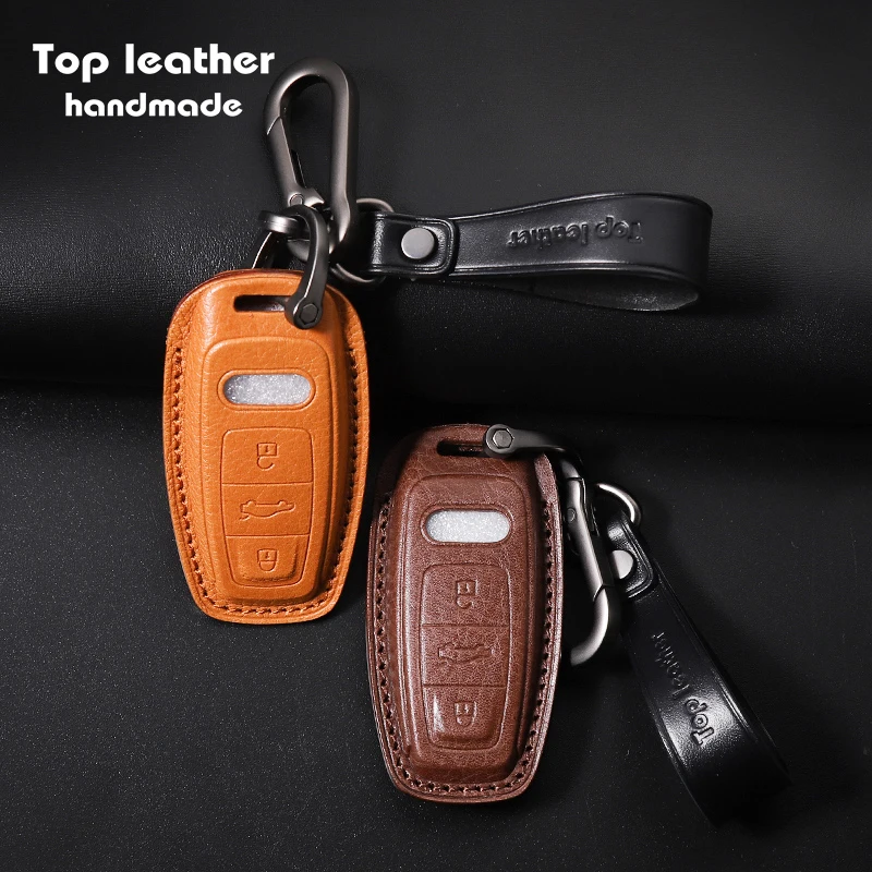 

2021 NEW High Quality Genuine Leather Smart Car Key Case Cover for Audi A6L/7/A8L/Q8, 6 color available