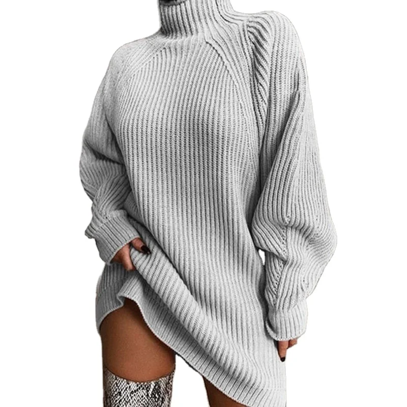 

Women's autumn and winter warm sweater mid-length raglan sleeve half turtleneck sweater dress