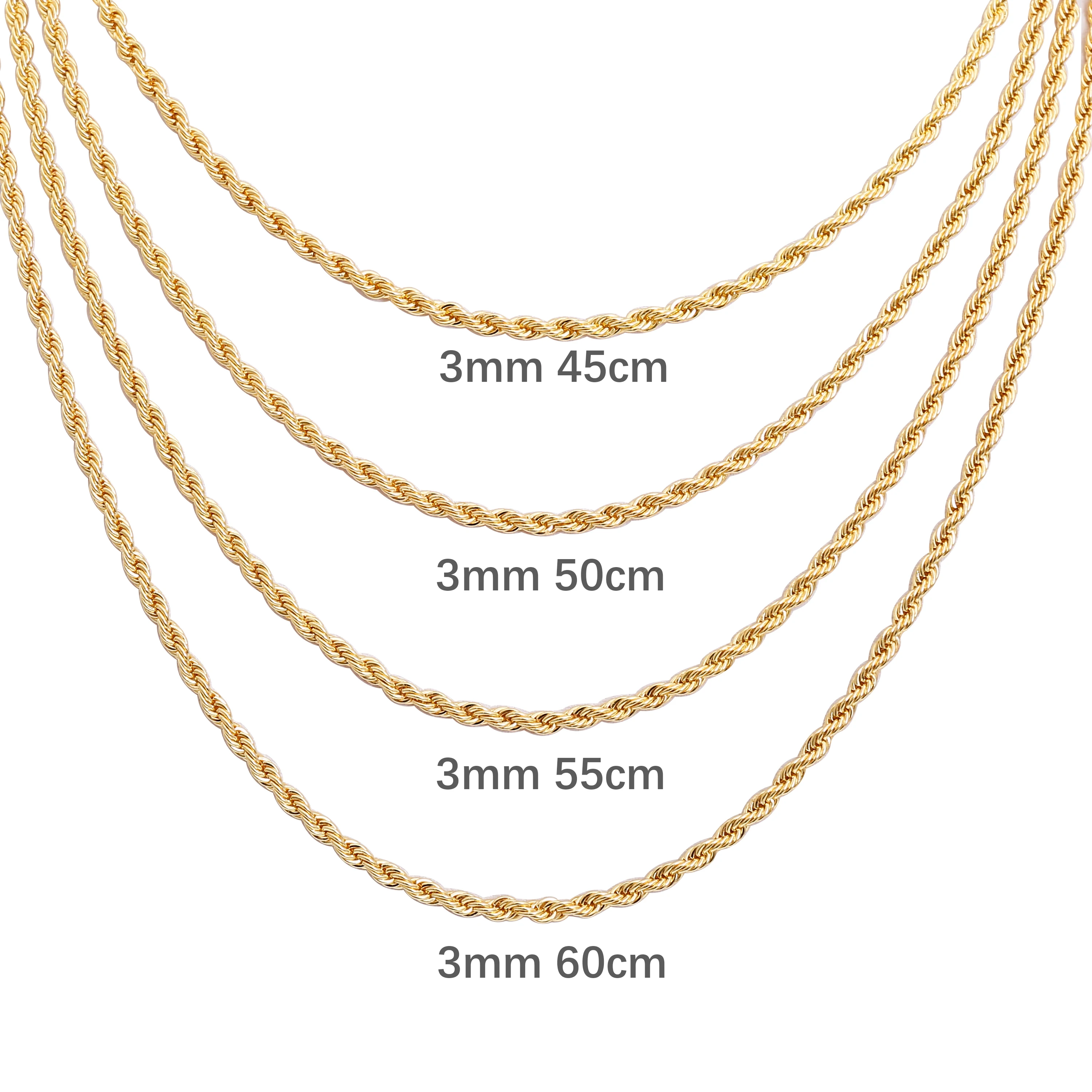 

3mm Wholesale Twisted 14k gold plated Franco Figaro oro laminado Link Chain Necklace Filled Cable rope chain