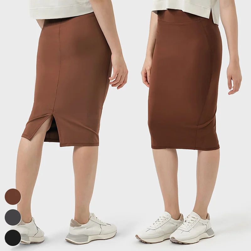 

Quick Dry Sportswear Back Hem Slit Skirts Casual High Waist Slim Fitness Dress Women Sports Half Skirts With Invisible Pockets