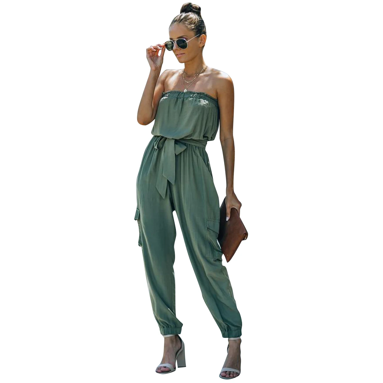 

S21Y5010 European style spring and summer new wrapped chest style overalls casual lace up pants one piece jumpsuit