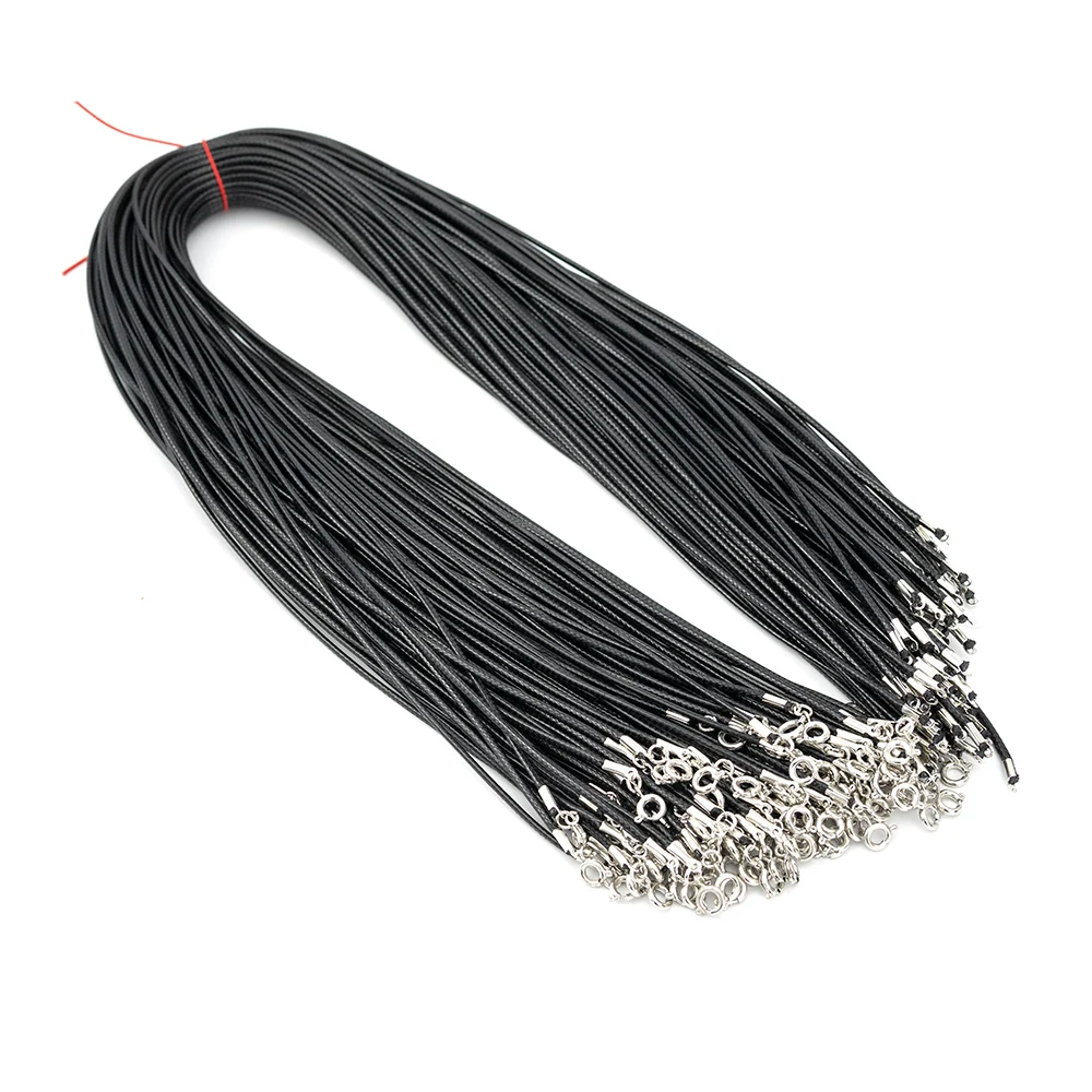 

1.5mm/20 inch(50cm) black waxed rope with extender chain necklace cord with Spring Buckle for Diy jewelry accessories