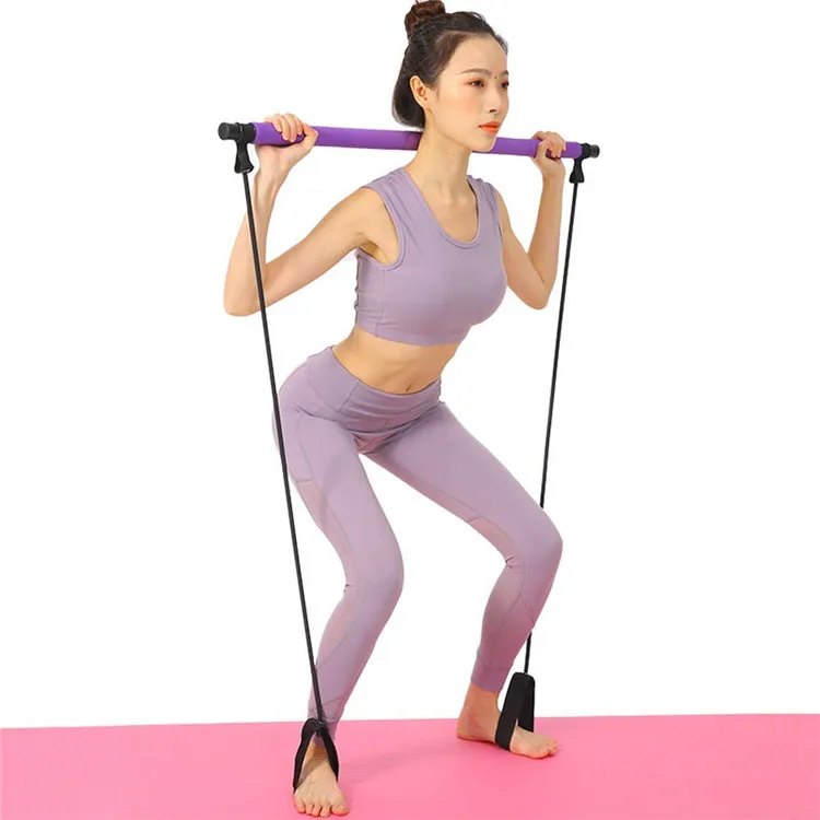 

Portable Fitness Resistance Band Stick Pilates Bar Kit, Yoga Stick, Pink/purple