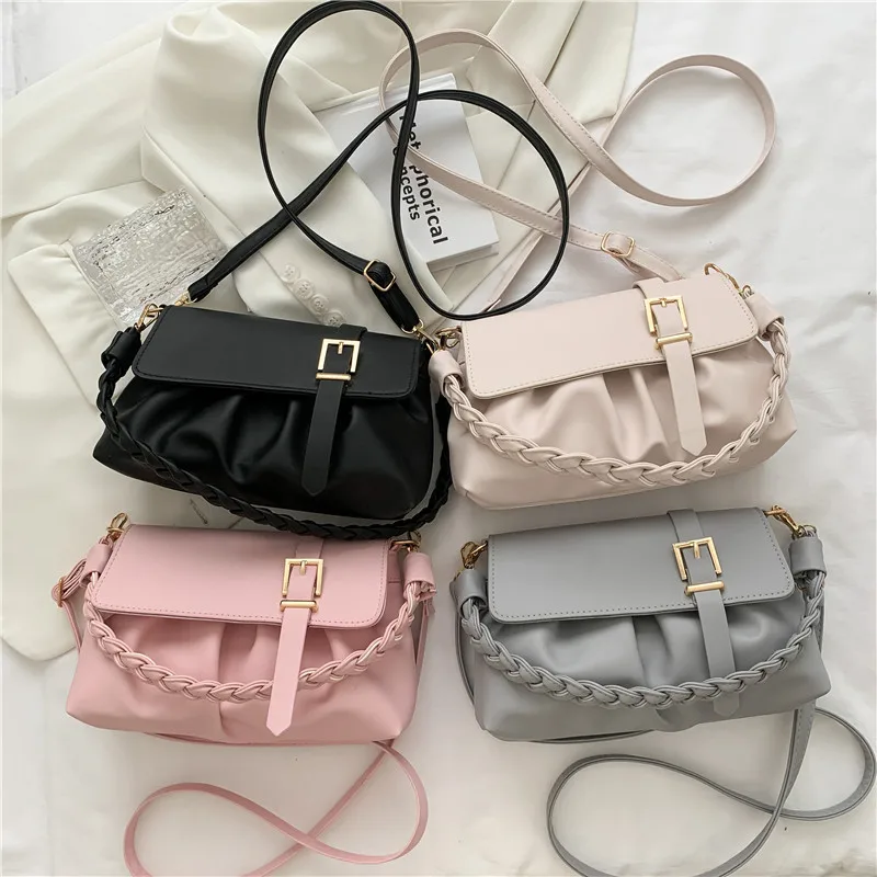 

Small Square Bag 2021 New Fashion Woven Retro Fold Portable Ladies Bags Belt Decoration Messenger Bag