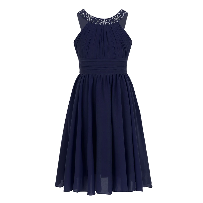 

Luxury Girls Sleeveless Chiffon Rhinestone Madi Princess Dress For Wedding Bridesmaid Party