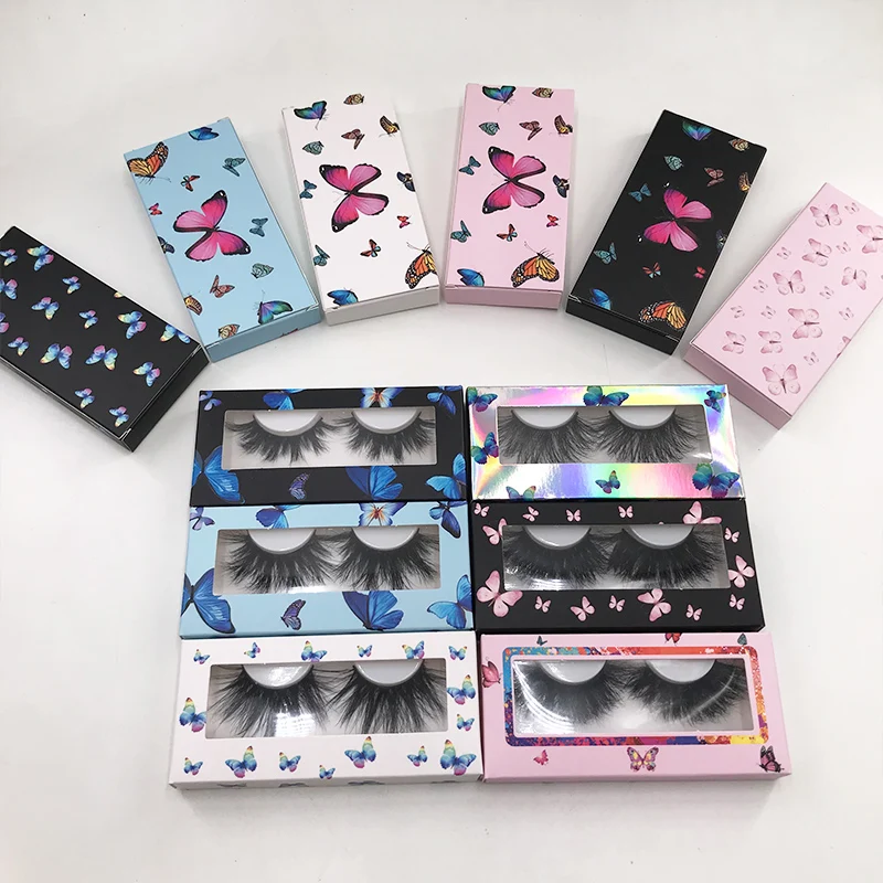 

Empty Holographic Eyelash Packaging Box Blue Butterfly Lash Boxes for Dramatic Fluffy Lashes, Natural black