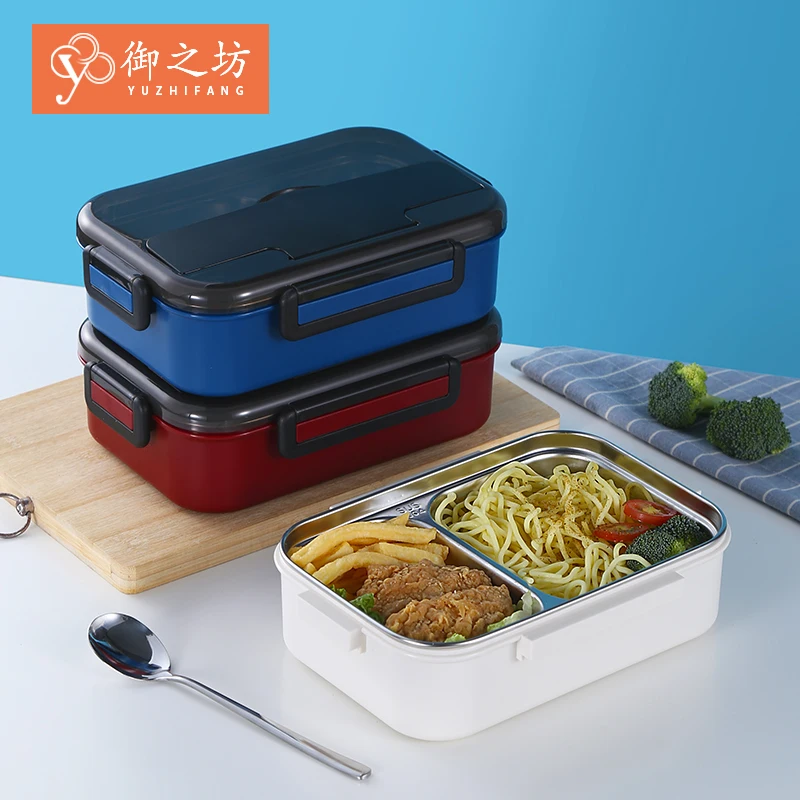 

High Quality leakproof compartment bento Stainless Steel Food Storage Container tiffin lunch box With Bag & Cutlery, Blue/grey/red