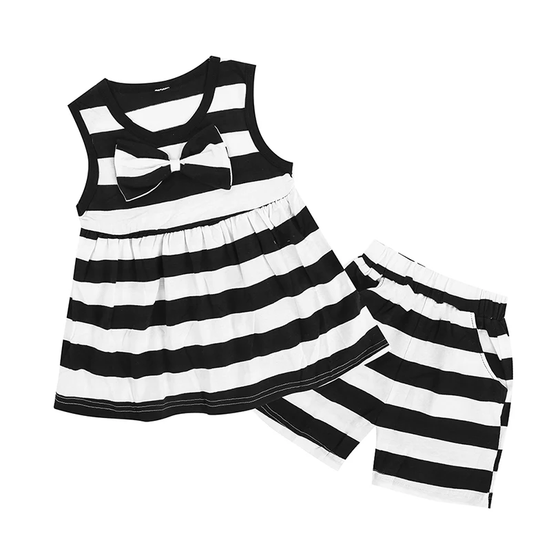 

Stripe ruffle vest shorts 2pcs set children clothing summer girl cloth for kid, Various design