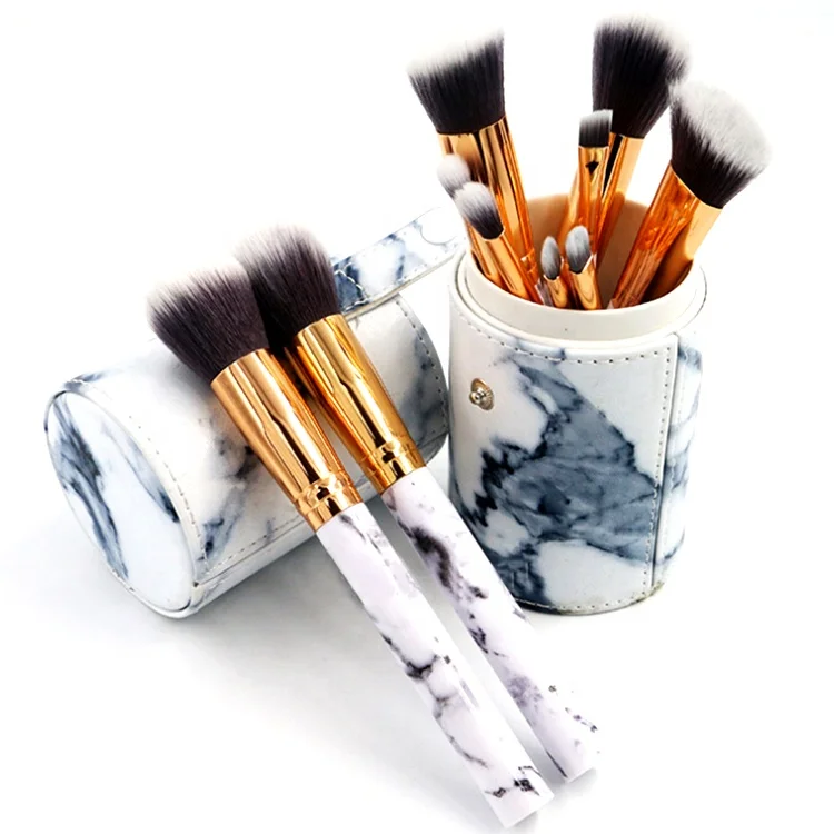 

Makeup brush set private label 10pcs Marbling Handle cosmetic brush set, Customized color