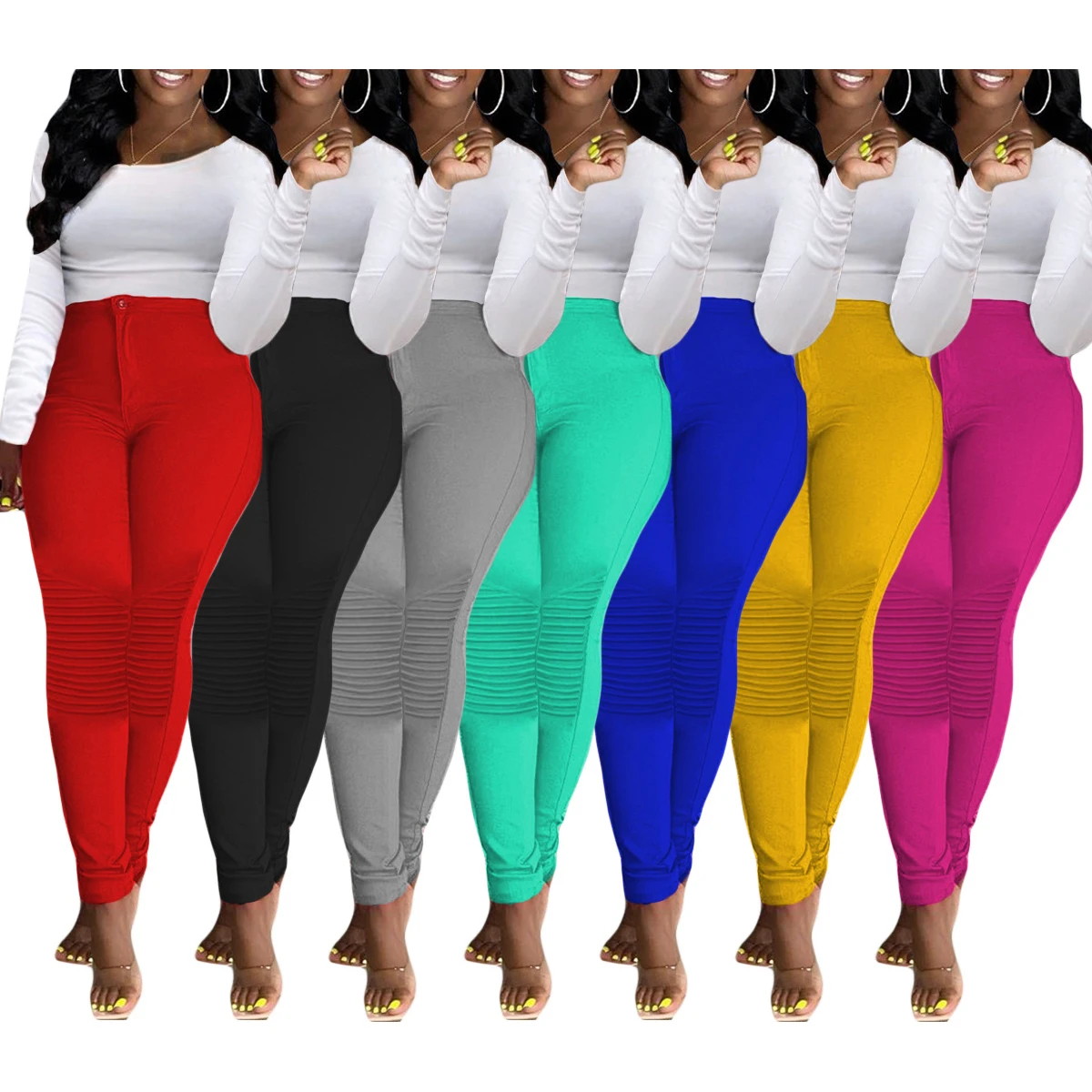 

FS1624D women white shirts and solid colors pants Two Piece Sets Fall clothes