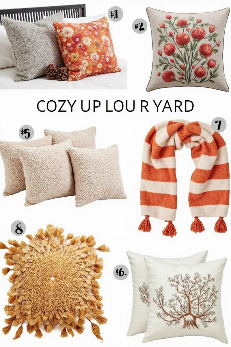 Outdoor autumn pillows add style and comfort to any patio.