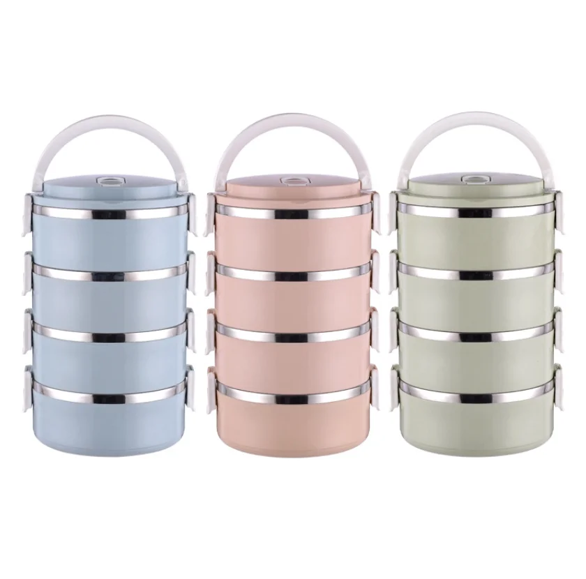 

2021 trend 2 Layers round Biodegradable Stainless Steel Leak proof vacuum insulated Portable Lunch Box food container, Customized color acceptable