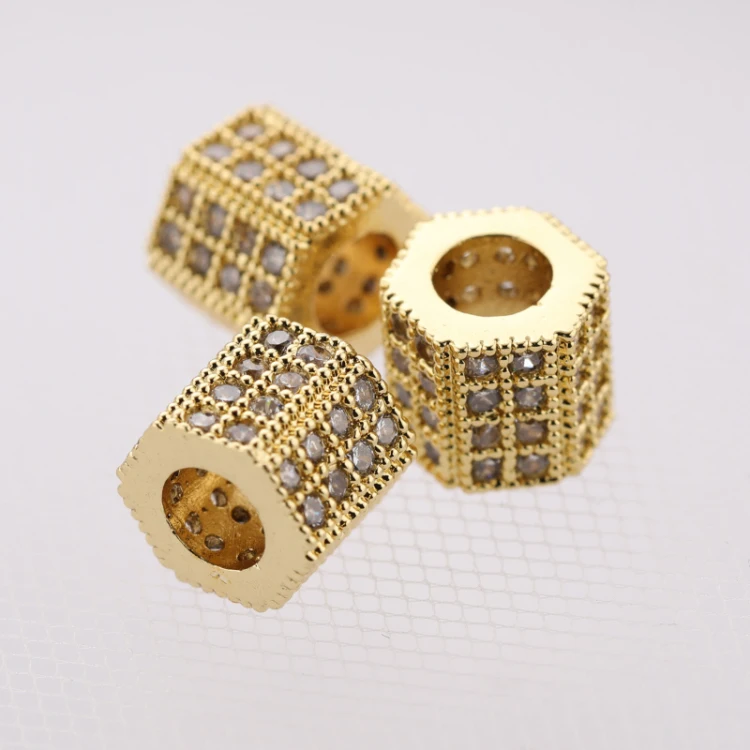 

Jewelry Findings CZ Micro Pave Brass Hexagon Beads Gold Silver Fit for DIYJewelry Bracelet Making, Gold/silver/gun metal