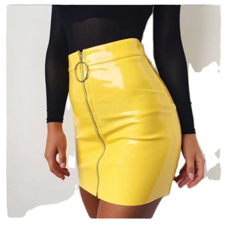

Women Fashion High Waist Skirt Sexy Zip Faux Leather Short Pencil Bodycon Mini Skirt 2019 New Solid White Skirt