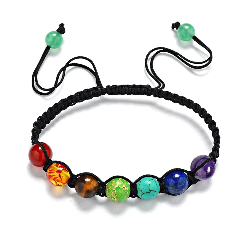 

Fashion Handamade Braided Adjustable Silk Rope Women Female Cracked Real Genuine Natural Stone Beads Healing 7 Chakra Bracelet, As picture