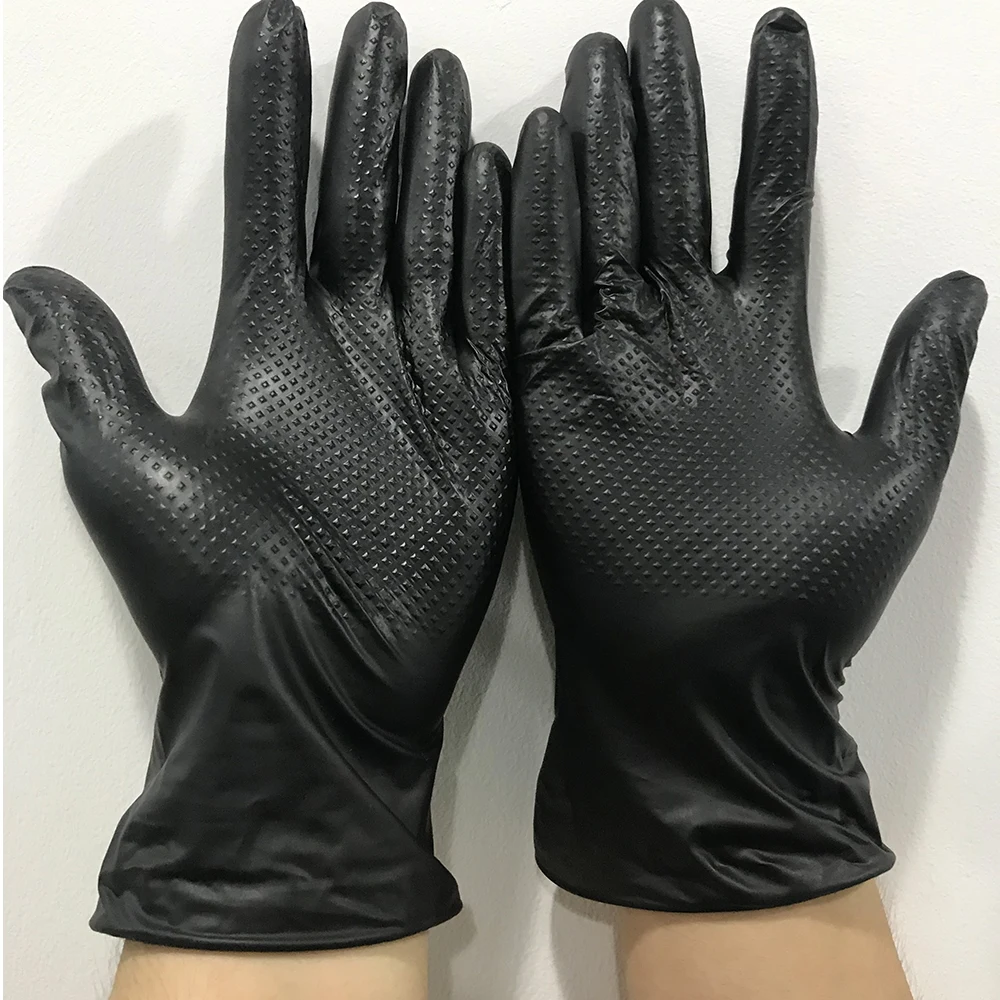 

Black Hybrid Nitrile guantesCase of 100 Disposable guantes Textured Extra Strong Thicken Mechanic guantes moto