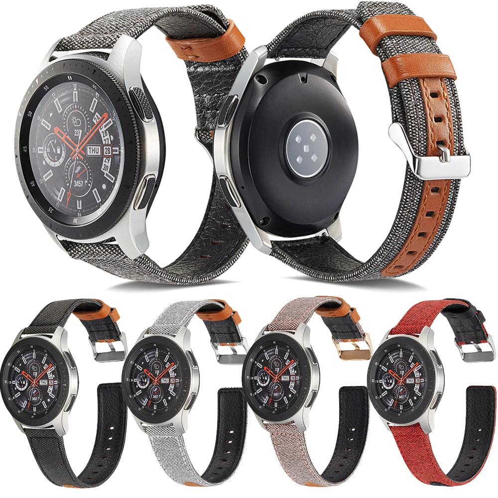 

YEEYOU Hybrid style denim fabric splice Canvas splice leather Watch Strap for Samsung Galaxy Smart Watches Series 20 22mm, Multi-color optional or customized