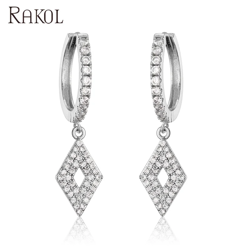 

RAKOL EP2785 Dangle rhombus pendientes earrings 2021 new arrival real gold plated hoop earrings jewelry, Picture shows