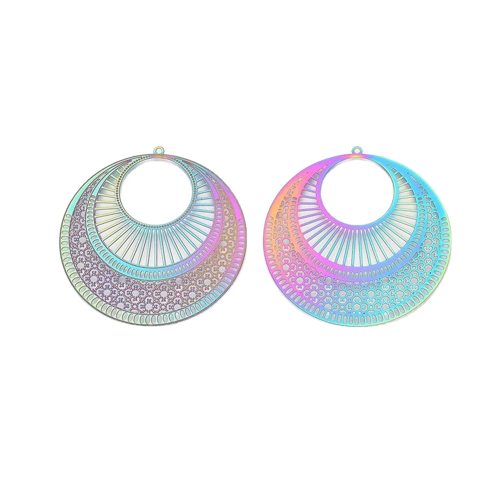 

PandaHall 201 Stainless Steel Flat Round Multi-color Big Pendant