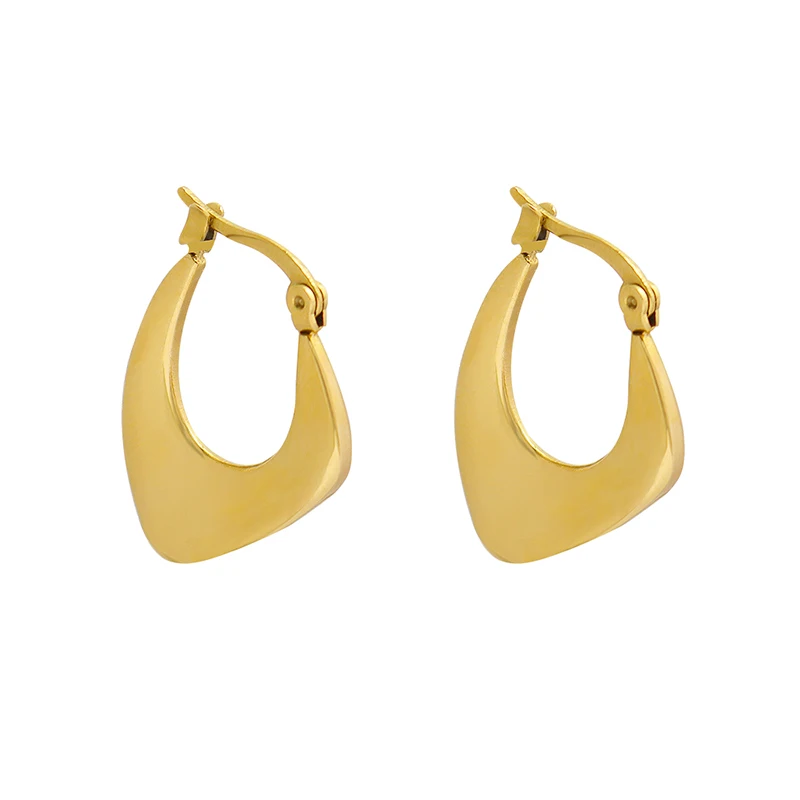 

New Style Irregular 18k Gold Plated Titanium Steel clip on big hoop earrings, 18k gold color