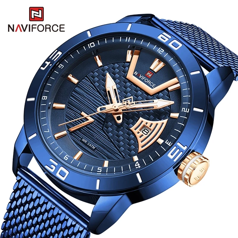 

NAVIFORCE 9155 A Luxury Watch Mens Military Quartz Wristwatches Date 3ATM Waterproof Business Classic Watches Men Wrist Clock, 4-colors