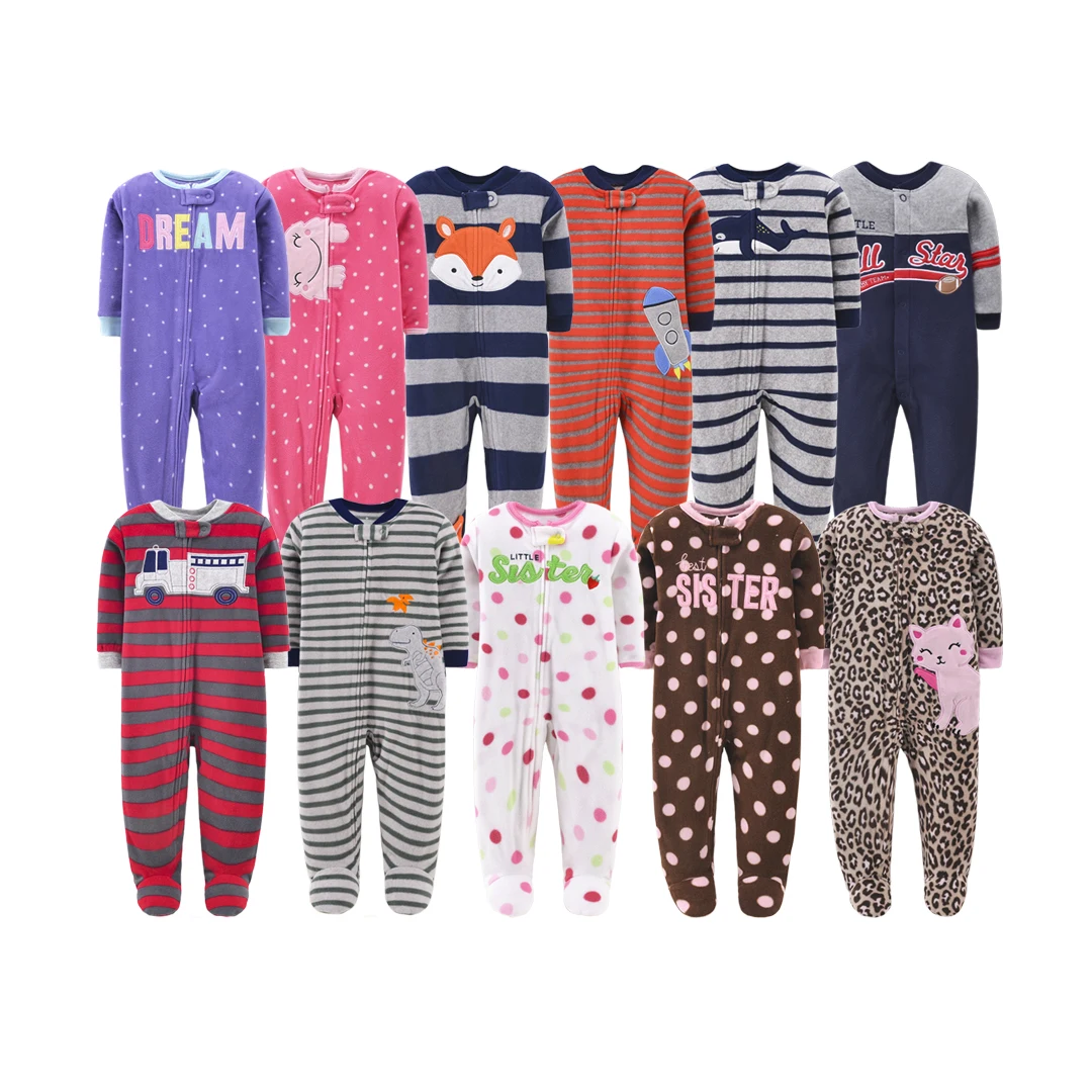 

2021 Autumn Winter Warm Wool Baby Clothing 0-1 Year Girl & Boy Baby Footed Pajamas Zip Polar Fleece Long Sleeve Newborn Rompers, Picture