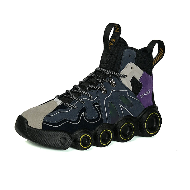 

new arrival Circle sole trendy all-match men's sports basketball high top shoes men's fashion reflective sneaker