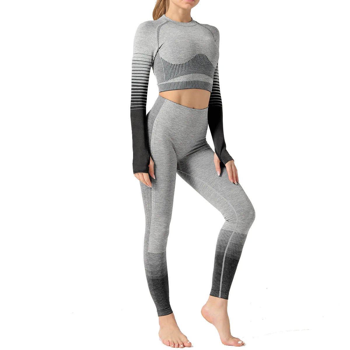 

Fitness Gym Clothes Gym Wear Women Sets Seamless Sports Cropped Top And Yoga Leggings Set For Workout, Customized colors