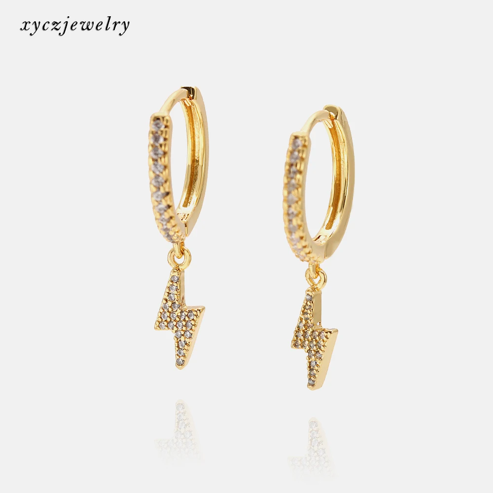 

Hot sale Lighting Hoop Earrings White Zircon Gold Plated Women Hoop Earrings, Cz