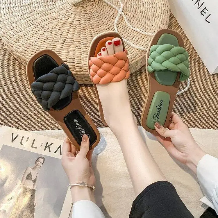 

New twist slippers, fashionable, wild, popular, thick-soled beach women sandals, Black orange green