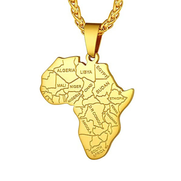 

Amazon Africa Map Necklace New FashionAfrican Continent Pendant Necklace Hip Hop Stainless Steel Necklace, Picture shows