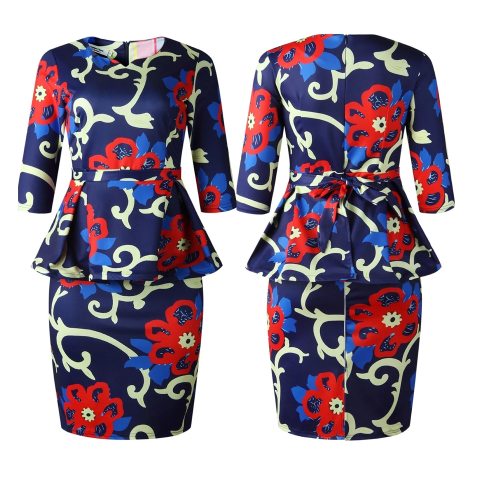 

2021 New Arrivals women's Casual Dresses Women Half Sleeve Bodycon Floral Dress Woman Office Lady Elegant Midi Career Dresses