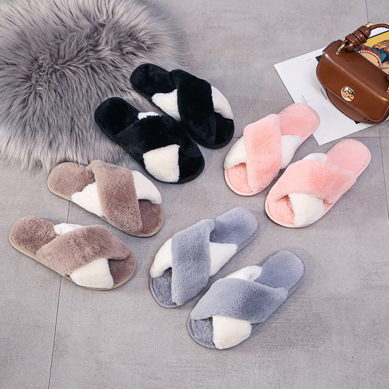

China Factory High Quality Ladies Luxury Fur Slides Slippers Women Winter Faux Fur Open Toe Slippers, Customized color