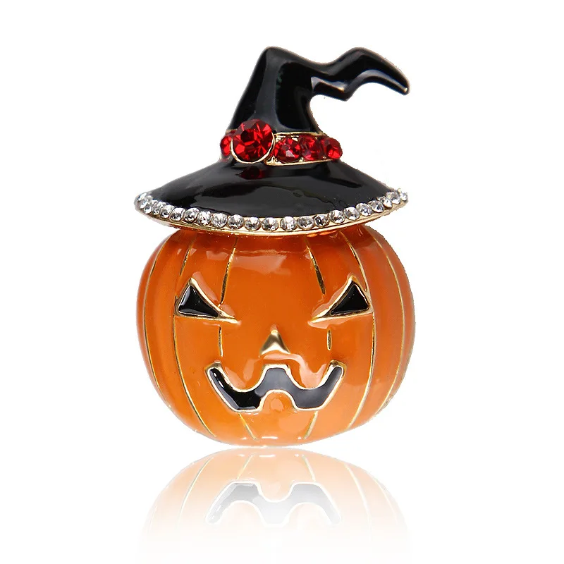 

Cute Cartoon Crystal Zinc Alloy Women Enamel Funny Fancy With Hat Mens Halloween Jewelry Pumpkin Brooch Pin