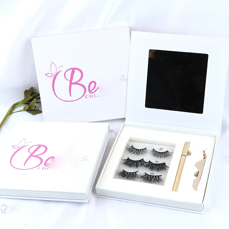 

Hot style 3d 6d mink lash vendor Mink Eyelash box set,Full strip lash with eyeliner glue pen custom packaging box, Natural black