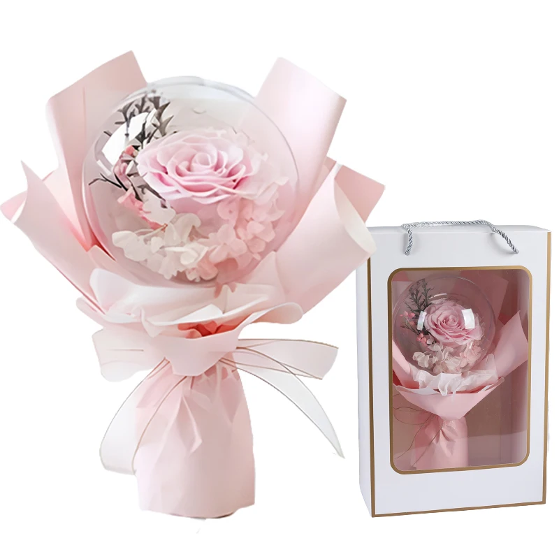

Mothers Day Gifts 2023 Wedding Valentine Festival Novelty Gift Giant Dried Flowers Golden Touch Balloons Preserved Roses Bouquet