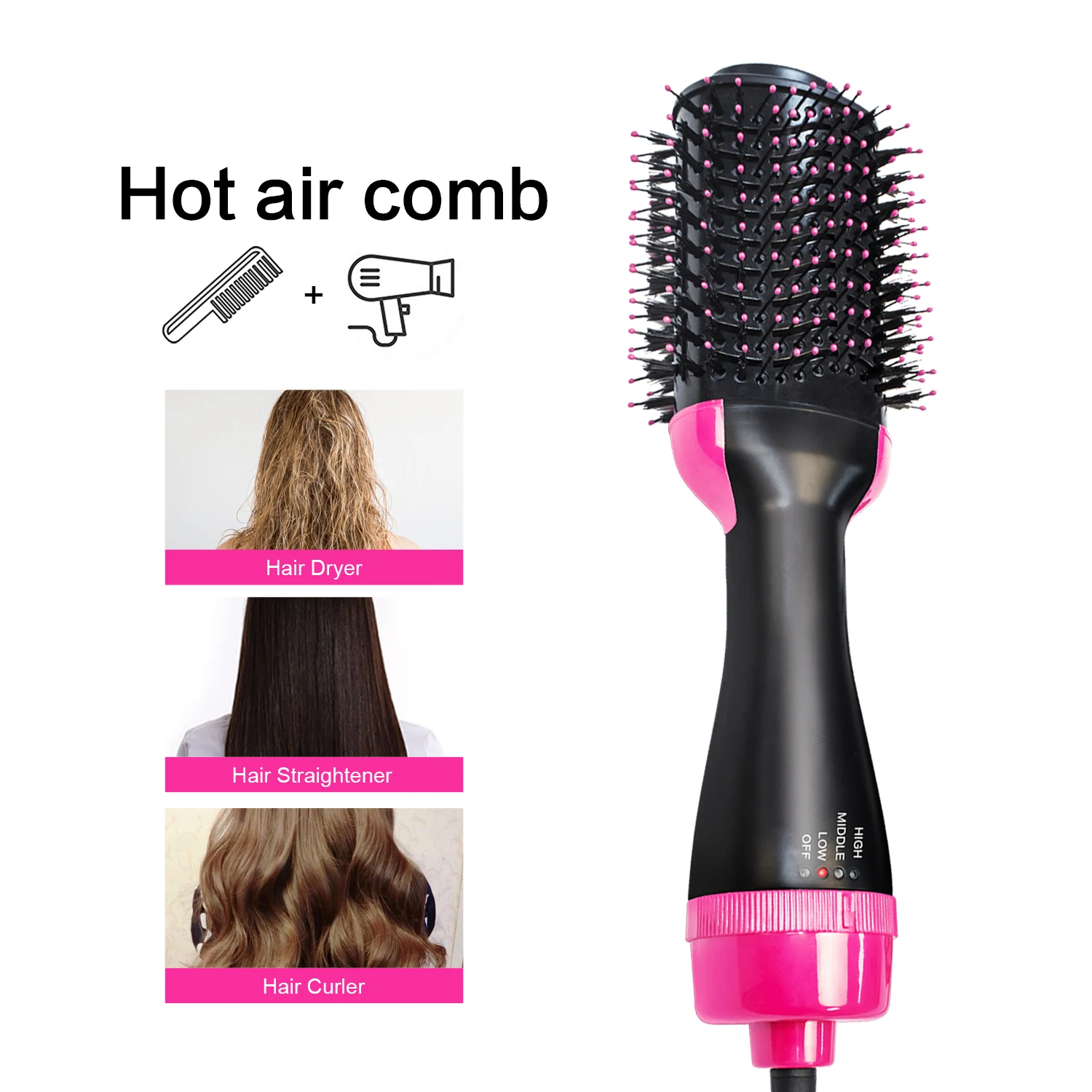 

Popular Multi Functional Hair Styling Brush One-step Electric Hair Dryer, Rose red