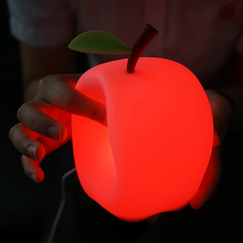 
Night Light Lamp, Cute Fruit Shape Led Children Baby Nursery Light Silicone 7 Color Changed USB Rechargeable Wall Light 