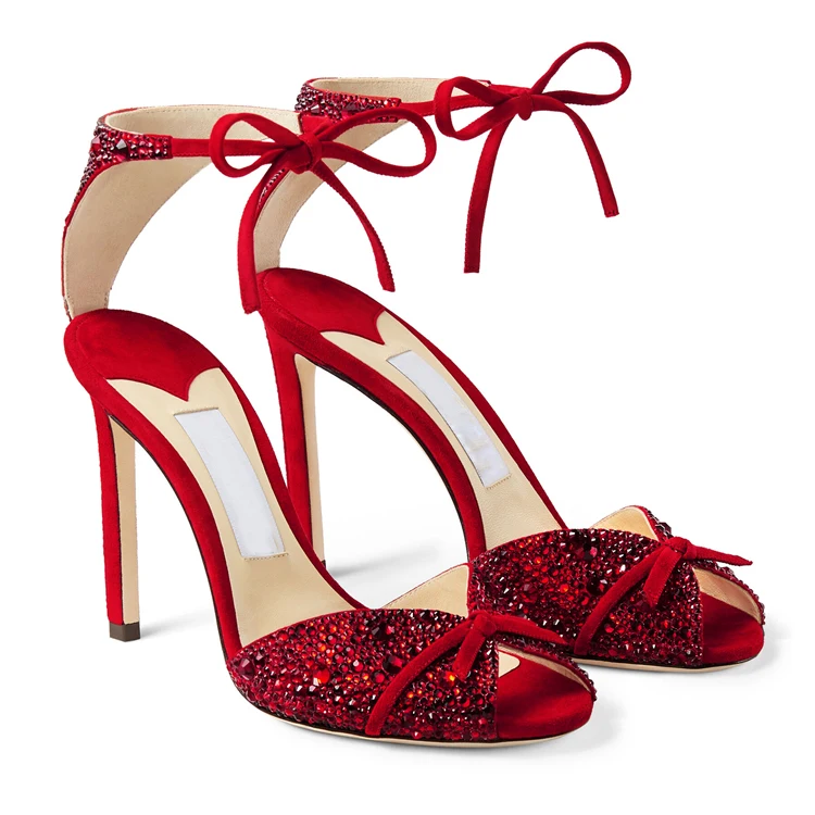 

Latest Design Lace crystal Ladies Wedding High Heel Sandals Shoes Women, Red/black
