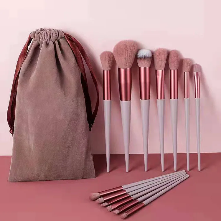 

13pcs Foundation Brush Makeup Brushes Kabuki Foundation Face Contour Synthetic Green Low MOQ Portable Makeup Brush Sets With Bag